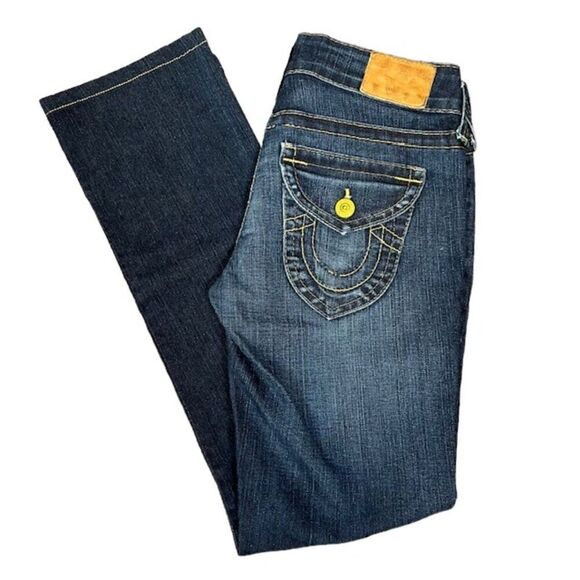 True Religion Straight Yellow Stitch / Buttons Flap Pocket Jeans Women's Size 26 - Picture 1 of 13